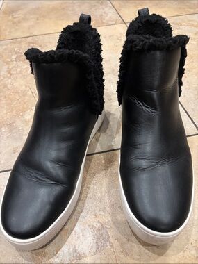 Michael Kors Black Leather Shearling-Trim Slip On bootie  with White Sole size 9